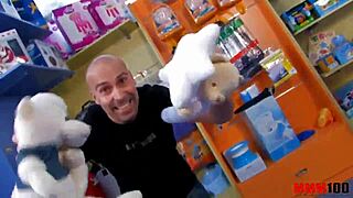 gorgeous black babe double penetrated hard in her shop