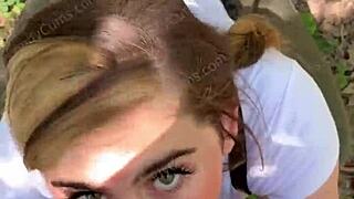 random jogger gets deepthroat on hiking trail pov with brunette and blonde teens 😍