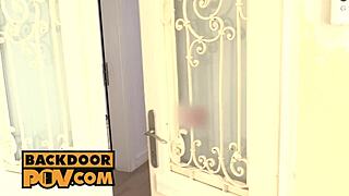 Sexy blonde teen Kira Thorn enjoys intense anal fuck in POV.