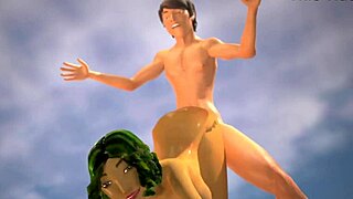 Oily babe gets pussy pounded at the beach in 3D animation.