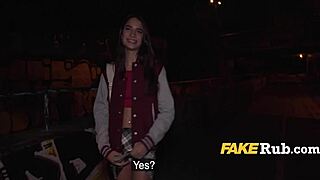 Super freaky French chick goes wild in public for cash