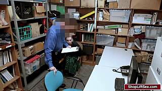 Blonde shoplifter feels intense pleasure as her shaved pussy gets banged doggystyle