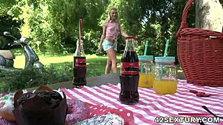 Outdoor lesbian picnic with anal and licking