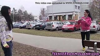 Beautiful teens with big boobs have fun in the shower with a lesbian fingering session