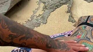 Monster cock fucks latina's tight pussy in public beach anal.