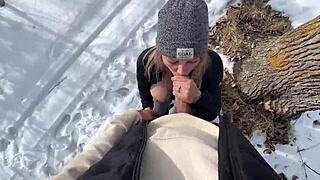 outdoor sex in the park during winter with big tits babe moaning