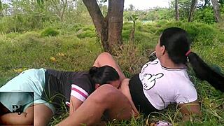 Outdoor Colombian MILF Eats Hairy Pussy In Lesbian Escape