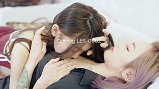 Taiwanese lesbian duo licking each other to intense climax.