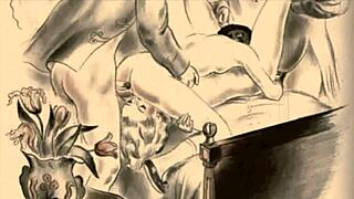 Vintage Erotic Illustration with Antique Anime Hentai Style