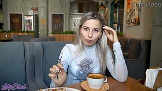 remote controlled vibrator buzzes in crowded cafe - letty black