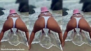 Wow, fucking in the bush without condom, red thong on skinny young girl!