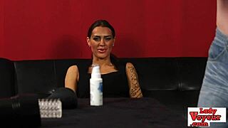 Femdom Babe Watching Loser Tug Hard Cock In Jerk Off Instructions