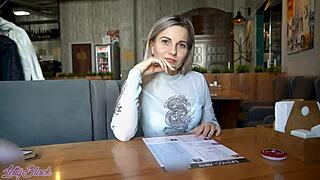 remote controlled vibrator buzzes in crowded cafe - letty black