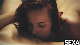 Lesbian Redhead Makes Her Girlfriend's Big Natural Tits Bounce