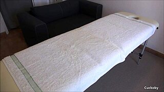 Professional Home Masseur Gives Housewife a Sexy Happy Ending with Cumshot.