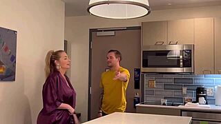 stepson alex envy finds stepmom danni jones in lingerie, seducing her with kissing and blowjob to bring her home