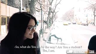 hot bella beretta keeps glasses on while getting pounded outdoors in public