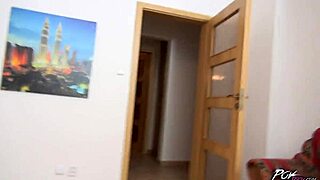 First Time Threesome For Brunette Hotties With Blowjob And Cumshot In POV