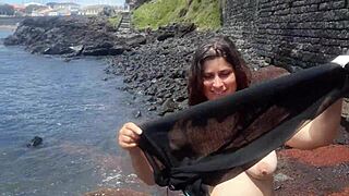 My hot stepmom seduces on a public beach! 🏖️