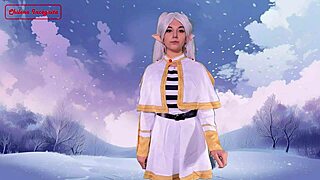 elf frieren recruits warrior for his sex sword in cosplay