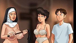 Summertime Saga - Church milf caught banging herself with police baton, shocking!