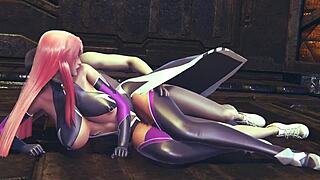 Makai Kishi from Taimanin Asagi 3 gets her tight 18+ pussy pounded hard in spooning pose