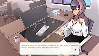 Tsundere milf boss teases with massive tits in hentai game.