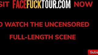 Amateur Latina redhead gets rough throat fuck and facial cumshot.