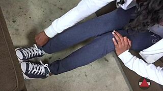 submissive ebony model shows her ass in close up