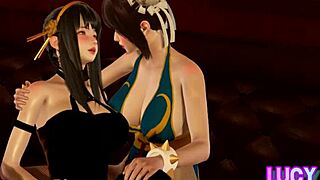 Chun-Li and Yor uncover intense climax points after wild hentai battle