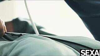 cute couple warms up with intimate touches on snowy day