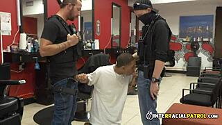 Interracial Gay Patrol Fucks Suspect Hard in Doggystyle Bareback Scene