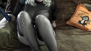 She moans, 'My big ass rides this monster cock in nylon stockings.'