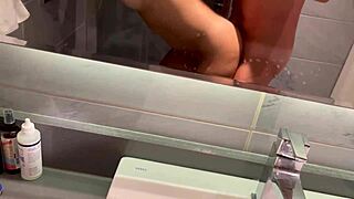 Amateur doggystyle sex with stepsister bent over in shower