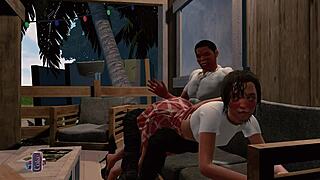 Jack and Emma get spanked in a paradise hentai scene