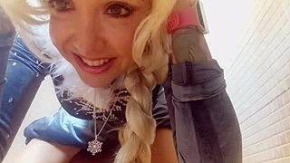 Elsa Cosplay Blonde Princess Masturbating In Doggy Style