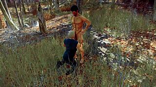 Out in the woods, Stan and Jonathan share a wild moment under the trees.