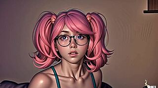 Nerdy girl in 3d hentai outfit encounters huge monster with big cock