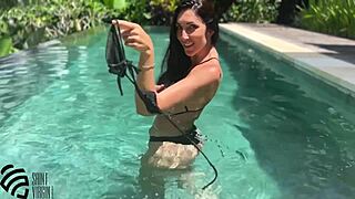 hot milf gets fucked by pool and takes cum on face in pov