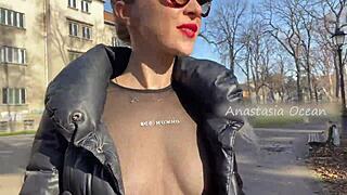 I saw this beauty flashing her big boobs while walking in the public park, it was so hot!