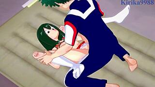 ochako uraraka and himiko toga and tsuyu asui and izuku midoriya intense 3p sex - my hero academia hentai