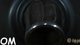 Hotty gets rough oral pleasure while bound in cage