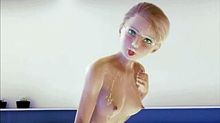 In this 3D hentai, a young teen in stockings indulges in solo masturbation, exploring her desires