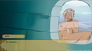 Busty Korra gives a handjob in the Four Element Trainer game.