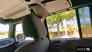 Latina woman reacts to pole stretching her body