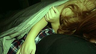 Stepmom shares bed with stepson, sucks his cock, fucks him hard. He pounds her ass and cums inside.