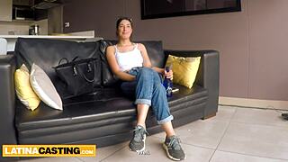 Latina model in lingerie gets her tight pussy pounded by huge cock at casting