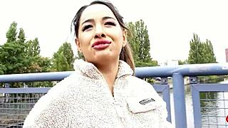 German scout convinces small 18+ Latina midget Munequita Enfadada for big dick casting fuck in Berlin.