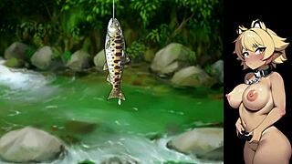 i'm playing the nuki fishing game and stripping in the stream.