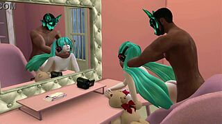 In this anime hentai, miku gets fucked by a black man in an intense scene